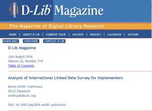 D-Lib cover of KSS linked data article for blog 2016-07