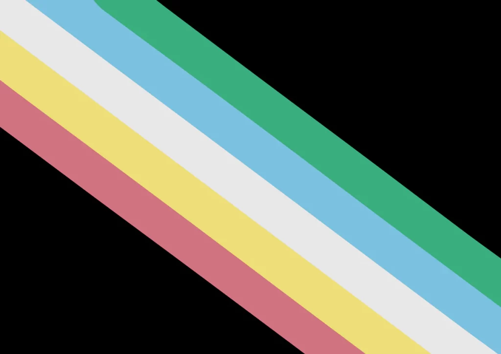 Image of the disability pride flag containing red, yellow, white, blue and green diagonal stripes against a black background
